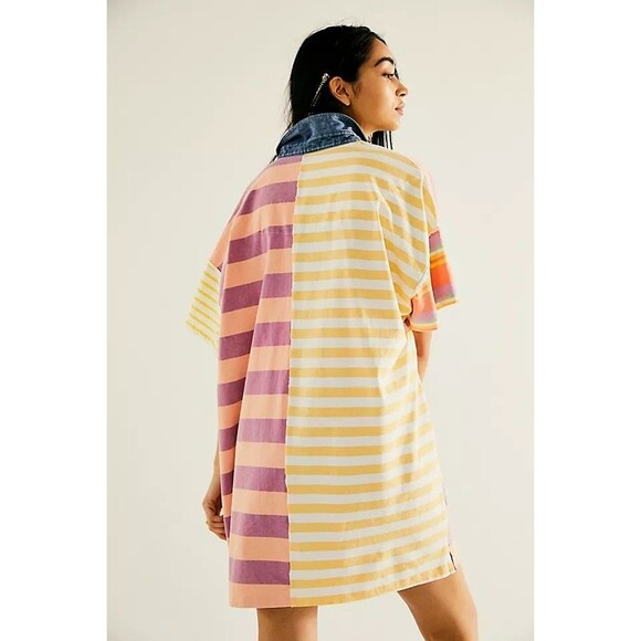 Free People Charlie Tee Tunic Mini Dress Striped Printed Oversized S New 282900 - Picture 3 of 9